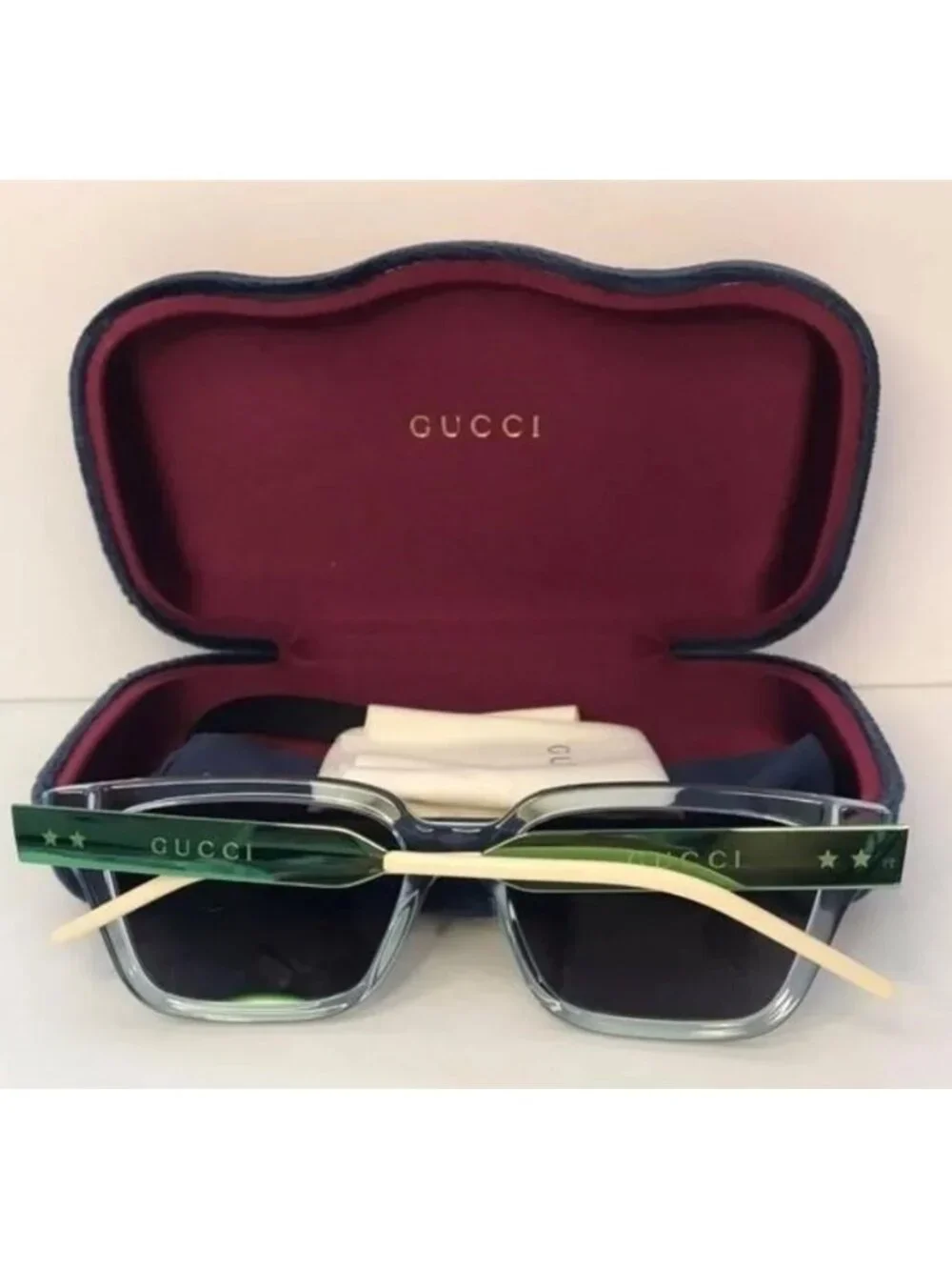 💯 - New - Authentic Gucci Light Blue/Metallic Gradient GG0975S Mirrored Squa…
